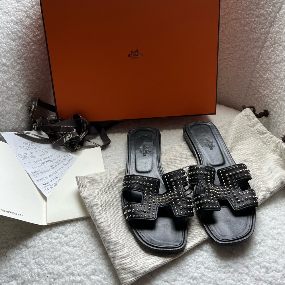 Authentic Hermes Black Studded Sandals 36.5